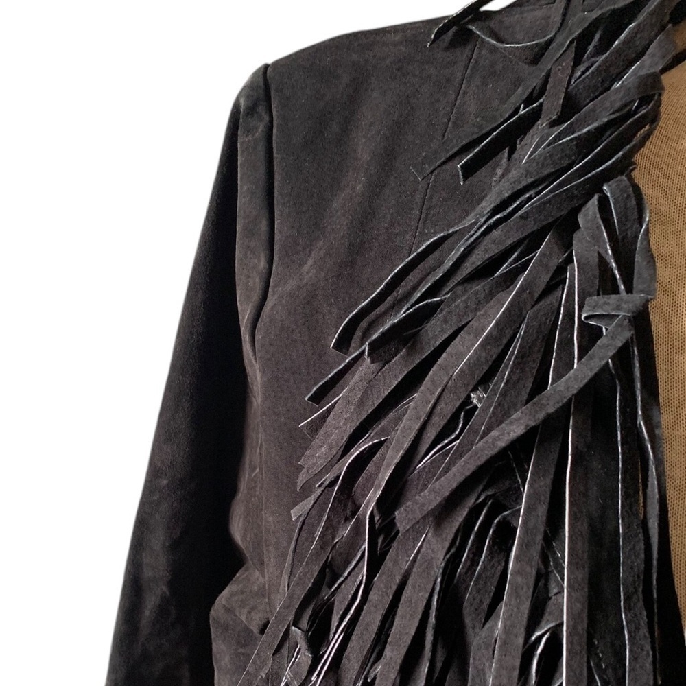 VTG B Lucid Black Suede Fringe Duster Jacket XS Boho Festival Coat - Picture 11 of 16